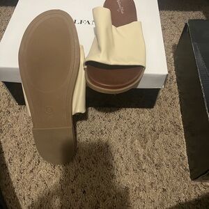 Universal Thread Cream and Brown Mules with Smooth Strap